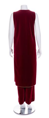 Saint Laurent Red Velvet Long Vest and Pants, 1970-80s Vest size label: 42; Pants: no size