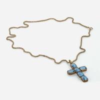 A Rose Gold and Blue Glass Cross Necklace