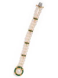 CULTURED PEARL AND ENAMEL BRACELET