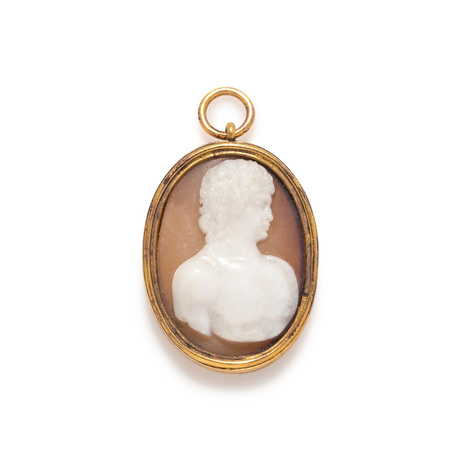 A Neoclassical Gold and Onyx Cameo Pendant with a Bust of Antinous