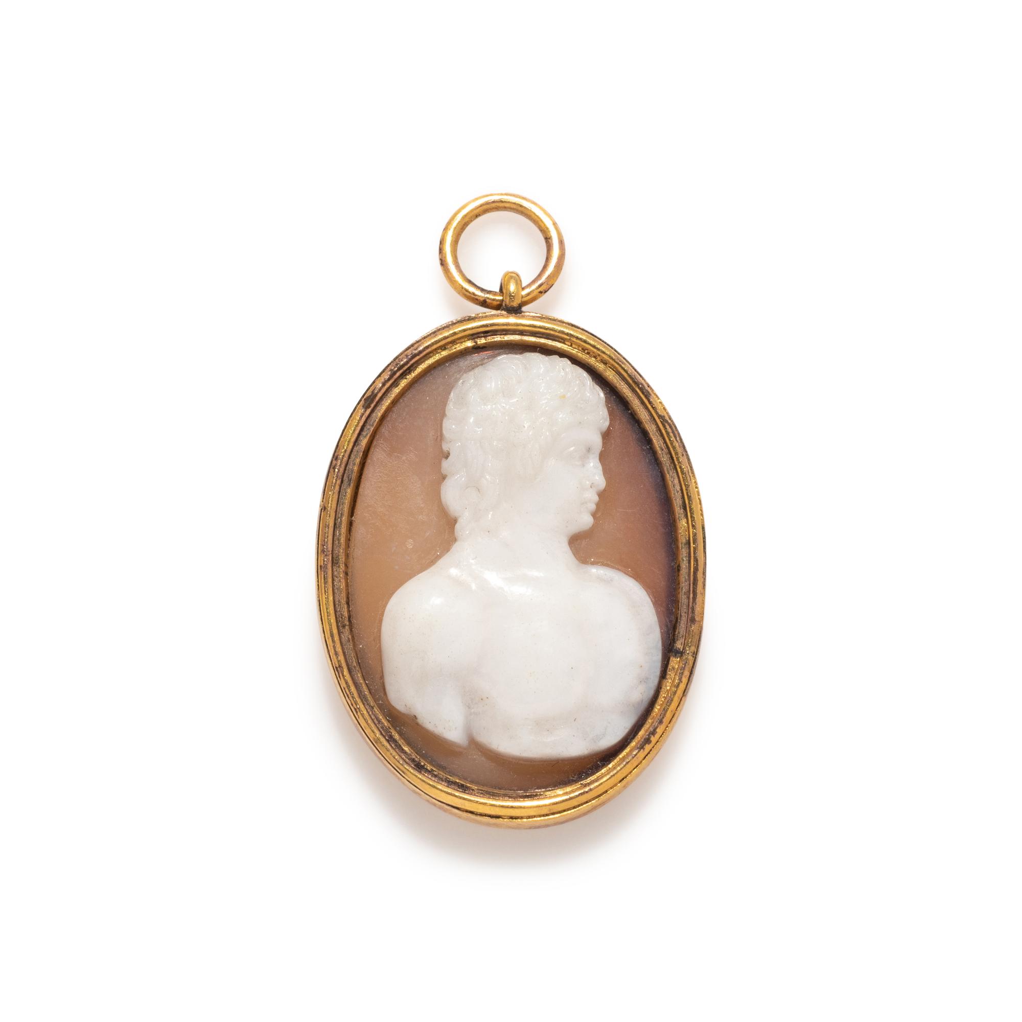 A Neoclassical Gold and Onyx Cameo Pendant with a Bust of Antinous