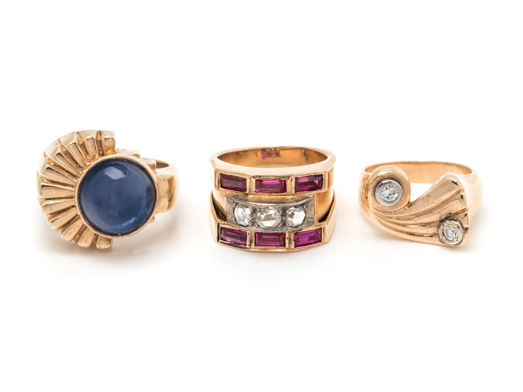 COLLECTION OF ROSE GOLD RETRO STYLE RINGS