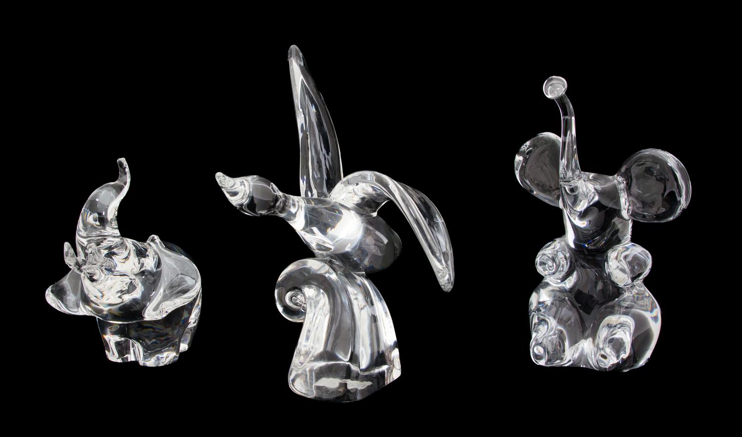 Three Crystal Animal Figures Height of tallest 9 1/4 inches. — 20TH CENTURY