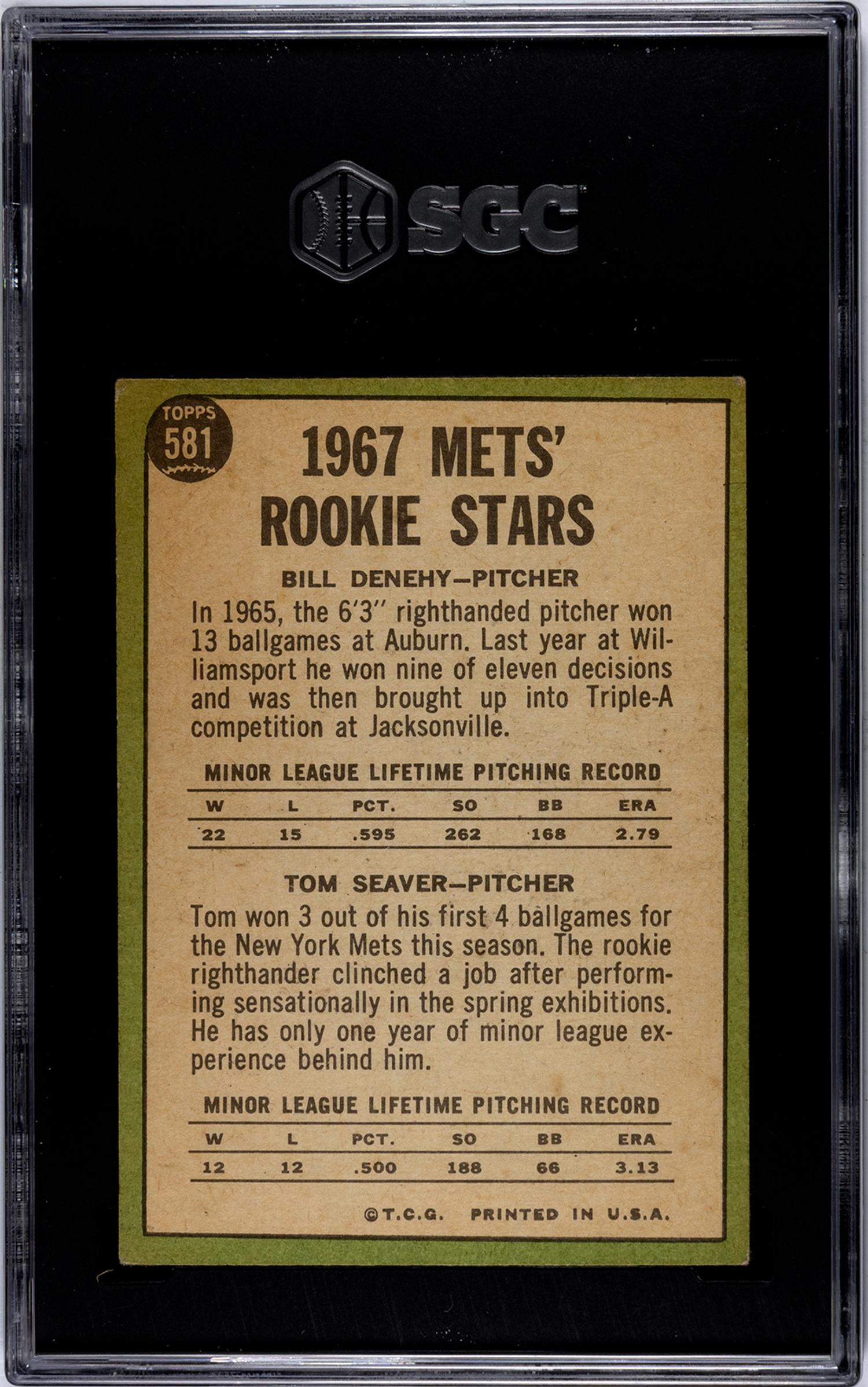 A 1967 Topps Tom Seaver Rookie Baseball Card No. 581 (SGC 4.5 VG-EX)