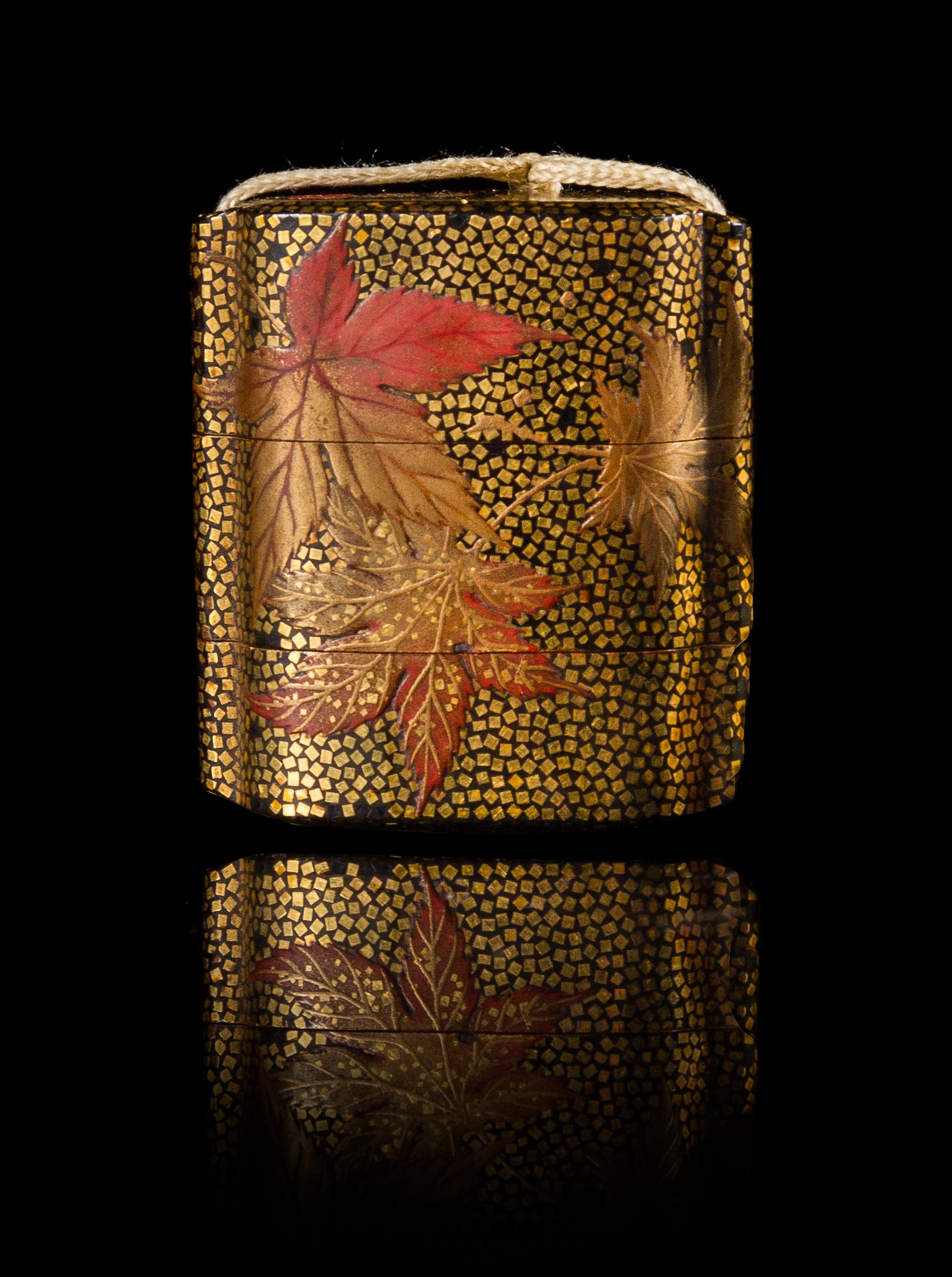 A Small Gilt Lacquer Two-Case Inro Height 1 3/4 inches. — 19TH CENTURY