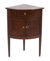 A George III Inlaid Mahogany Corner Cabinet Height 34 x width 24 x depth 18 inches.