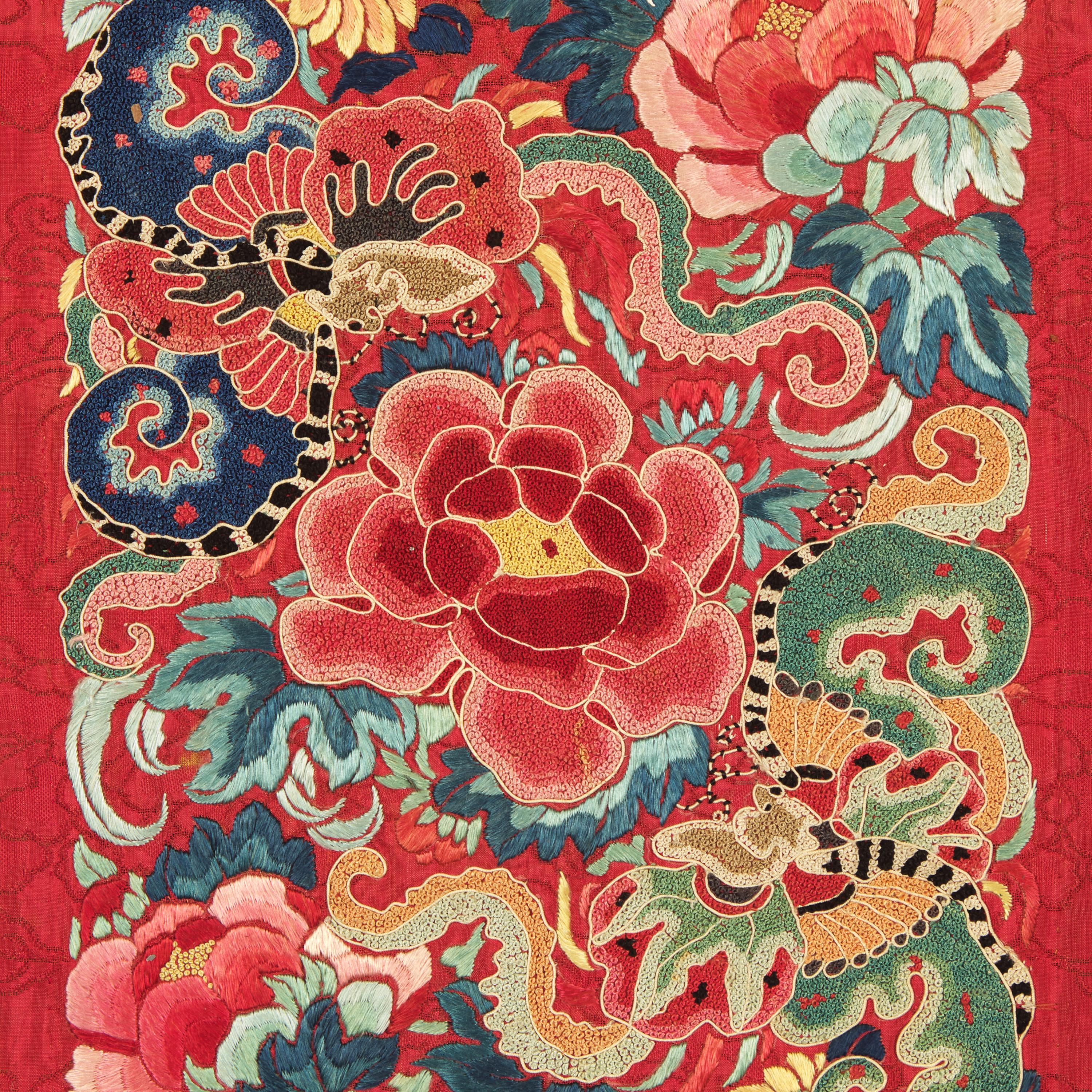 Two Chinese Silk 'Apron' Skirts and a Set of Skirt Ornaments, 19th-Early 20th Century 馬面裙兩件及裙飾一套