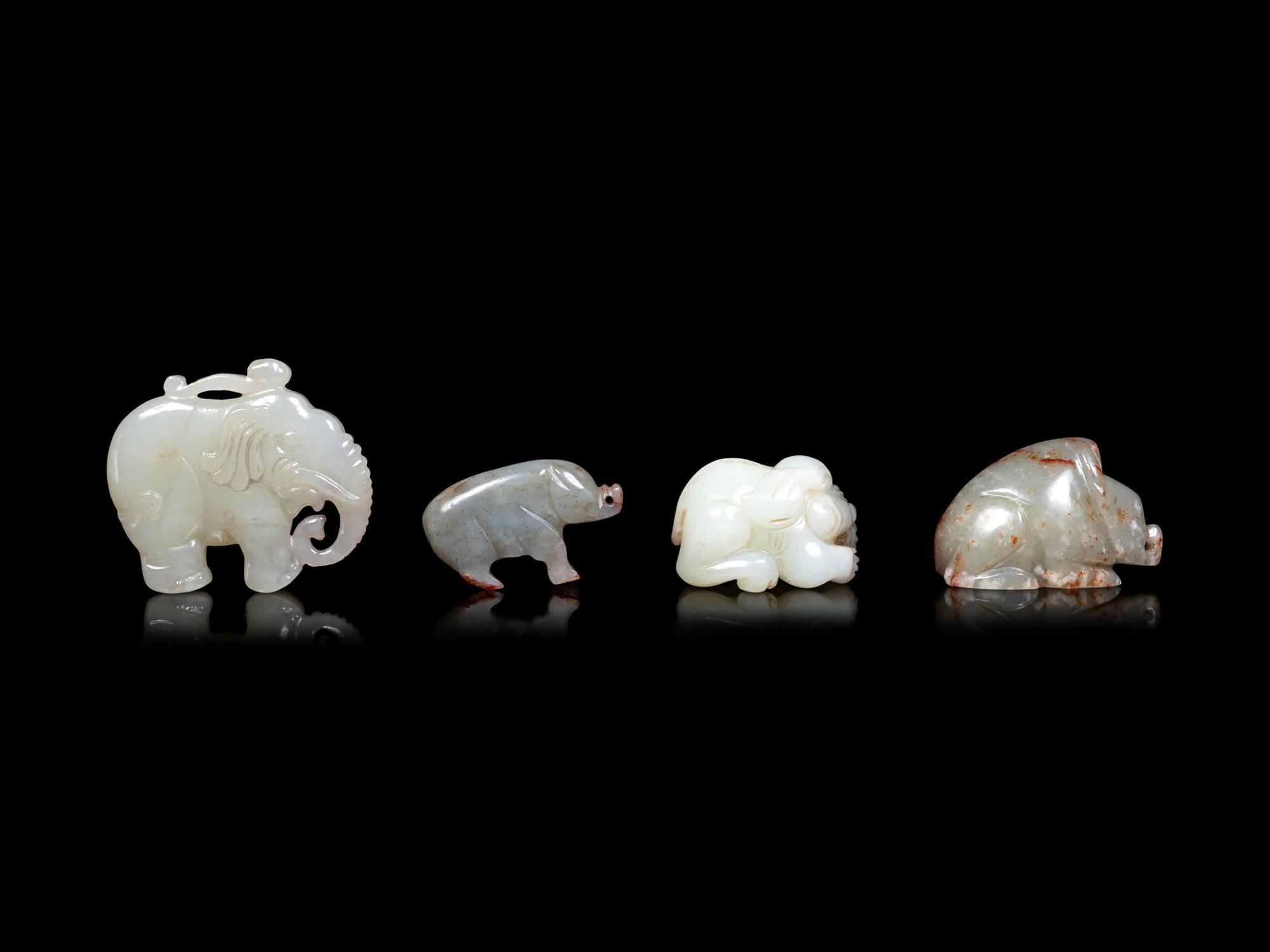 Four Chinese Celadon Jade Carvings of Animals