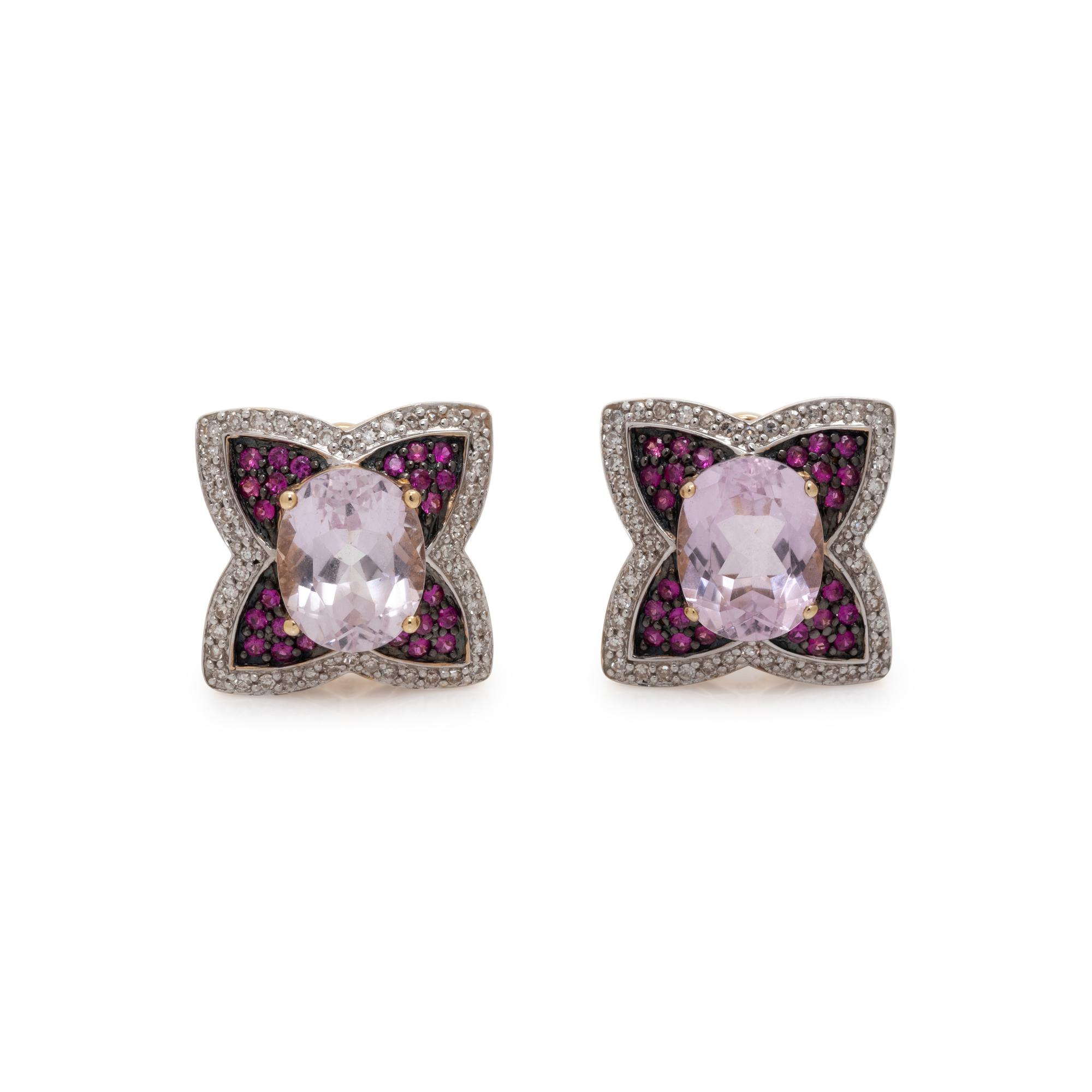 KUNZITE, DIAMOND AND PINK SAPPHIRE EARCLIPS