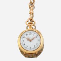 A lady's diamond and tsavorite garnet openface pocket watch necklace, Tiffany & Company