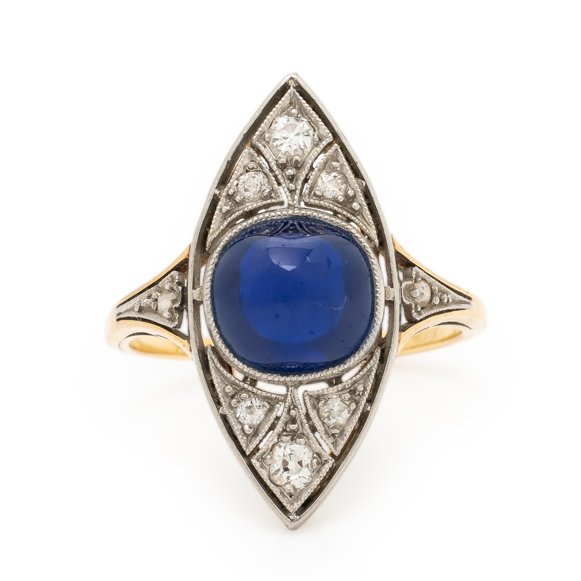 Art Deco, Burmese Sapphire and Diamond Ring