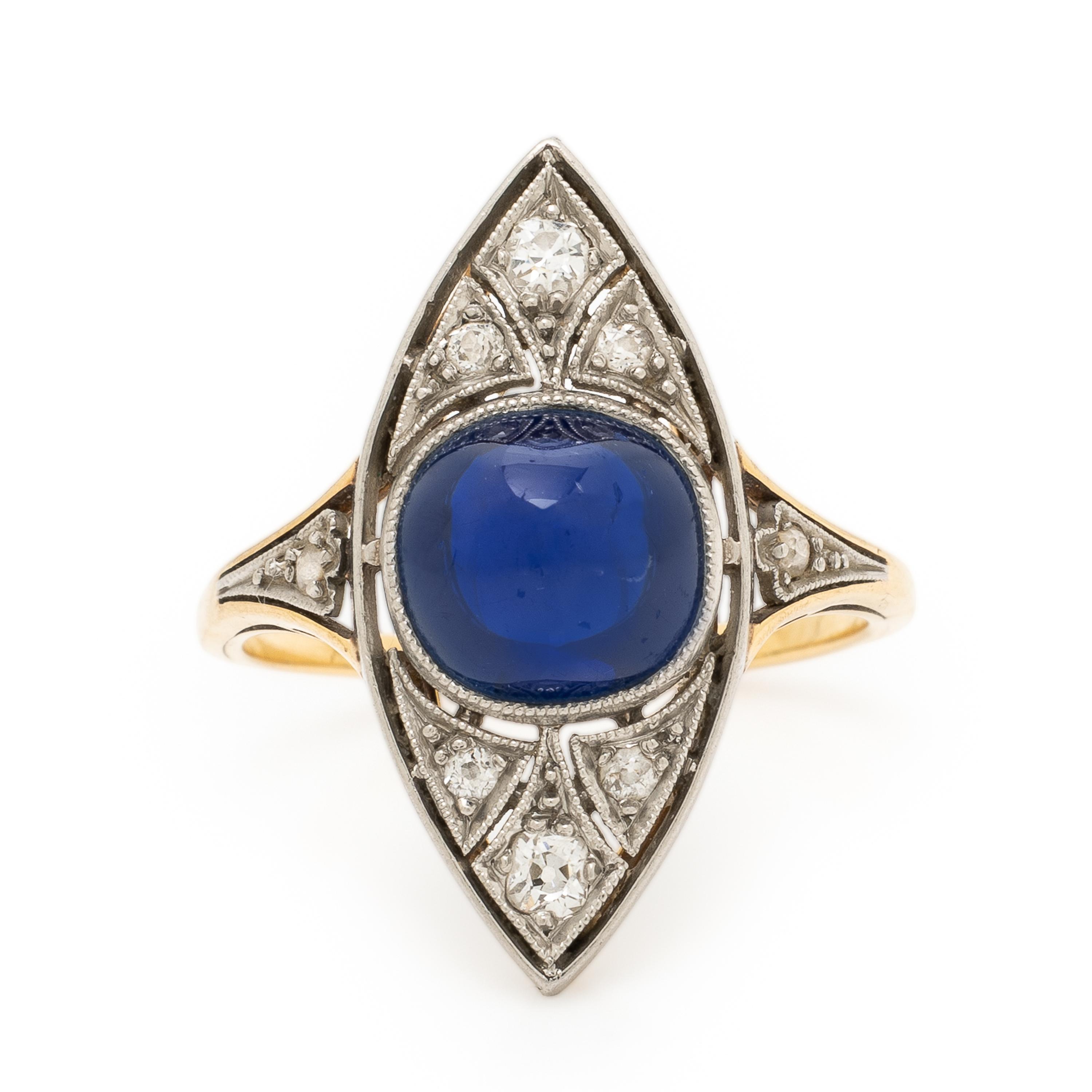 Art Deco, Burmese Sapphire and Diamond Ring
