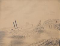 American School 19th Century, A Pencil Sketch Of A Paddle Steamer Shipwreck