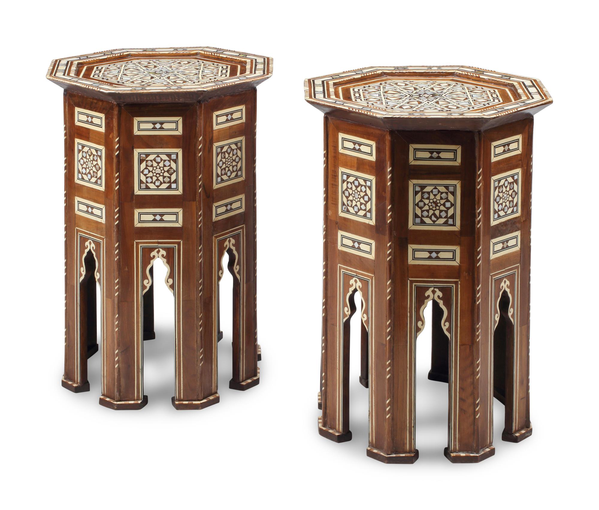 A Pair of Moorish Style Marquetry Octagonal Tables