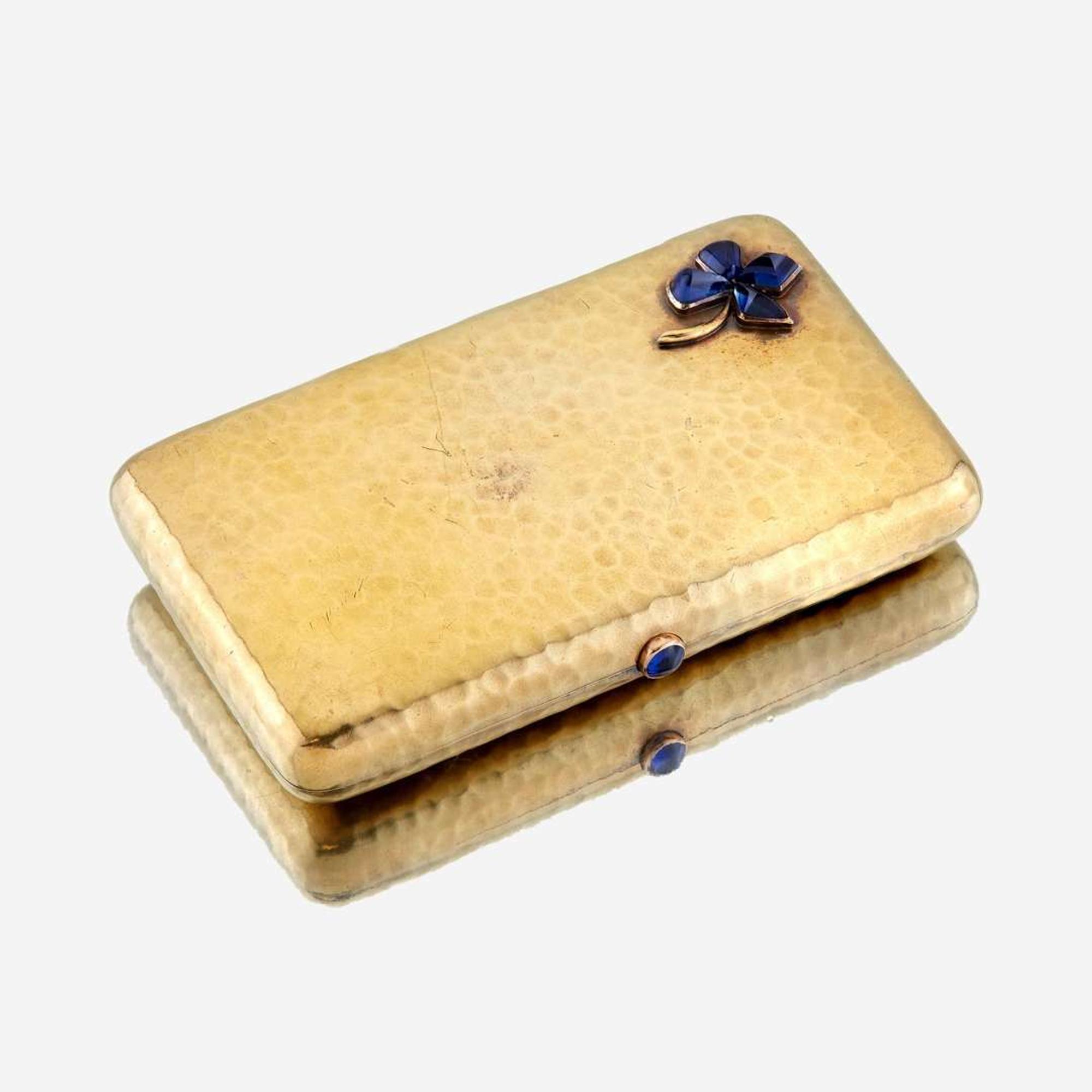 An eighteen karat gold and sapphire case, Fabergé with the workmaster's mark of Edward Schramm, c. 1890