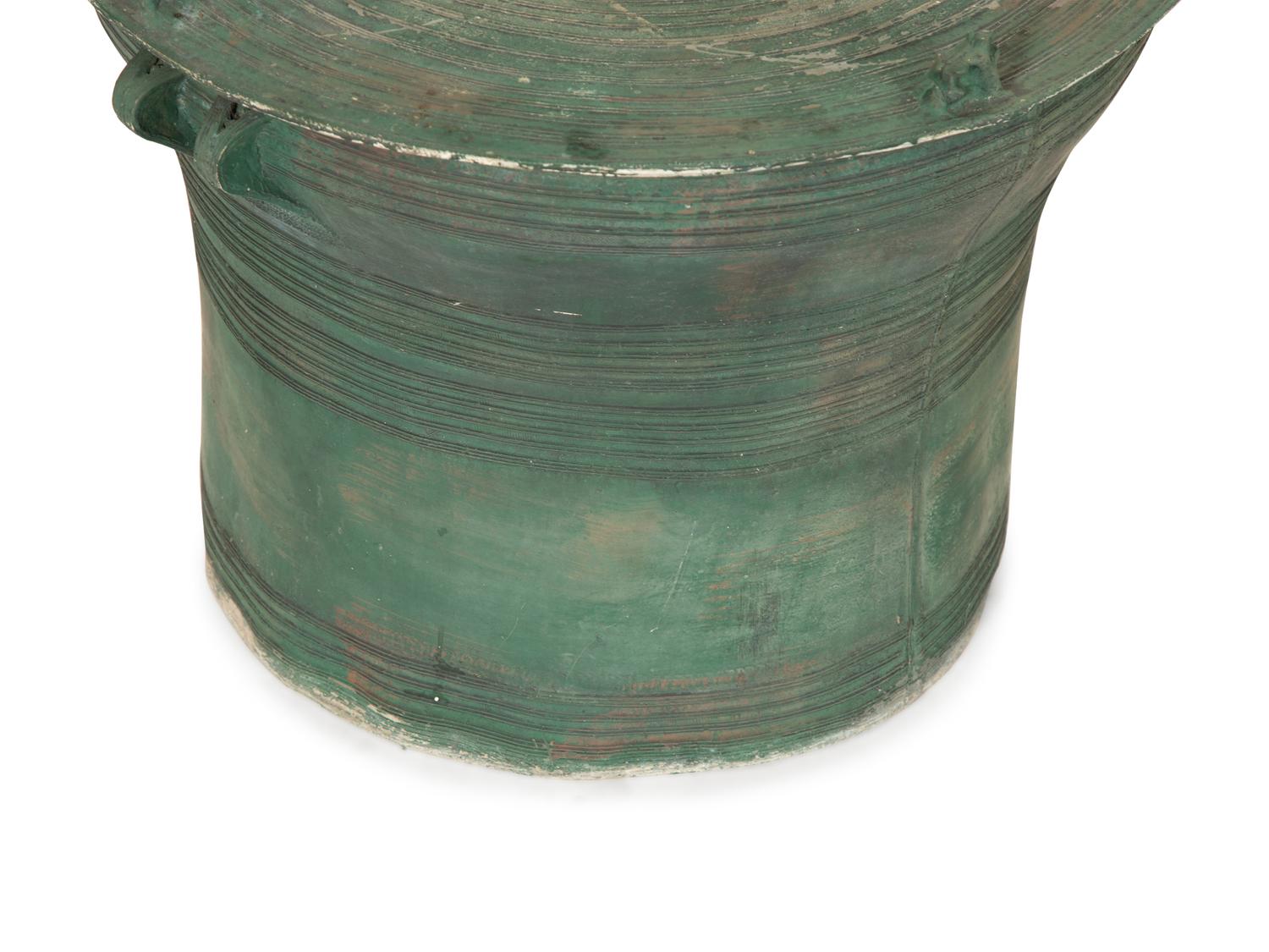 A Pair of Dong Sun Style Composition with Bronze Patina Rain Drums — 20th Century