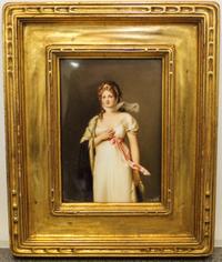 A Painted Porcelain Plaque Height 9 1/2 x width 7 3/4 inches (framed).