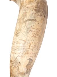 [OHIO VALLEY - 19TH CENTURY]. Decorative scrimshawed "story horn" depicting the " deeds of daring of both heroe and heroein of the 18th century in paveing the way to civilization ," including Daniel Boone, Simon Kenton, and Colonel William.