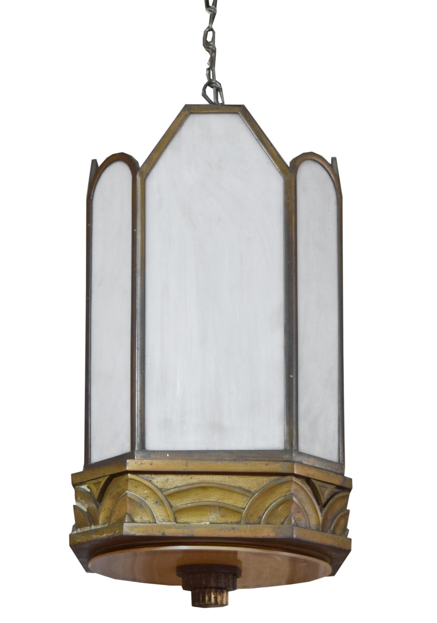 A Pair of Art Deco Bronze Chandeliers 11" W x 11" D x 30.5" H — United States, Circa 1920