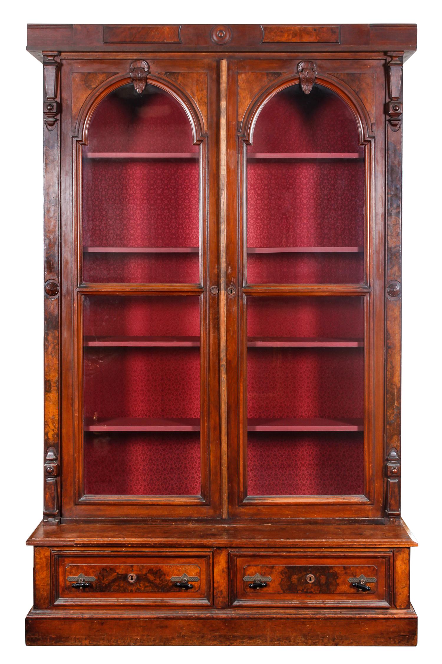 A Victorian Walnut Bookcase Height 92 x width 56 1/2 x depth 21 inches.