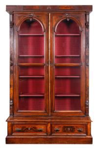 A Victorian Walnut Bookcase Height 92 x width 56 1/2 x depth 21 inches.