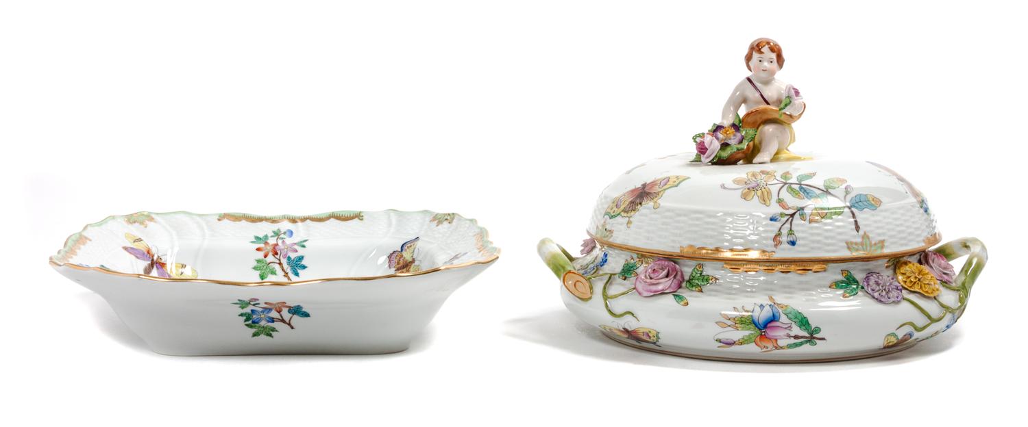 Two Herend Porcelain Table Articles Height of taller 7 1/2 inches.