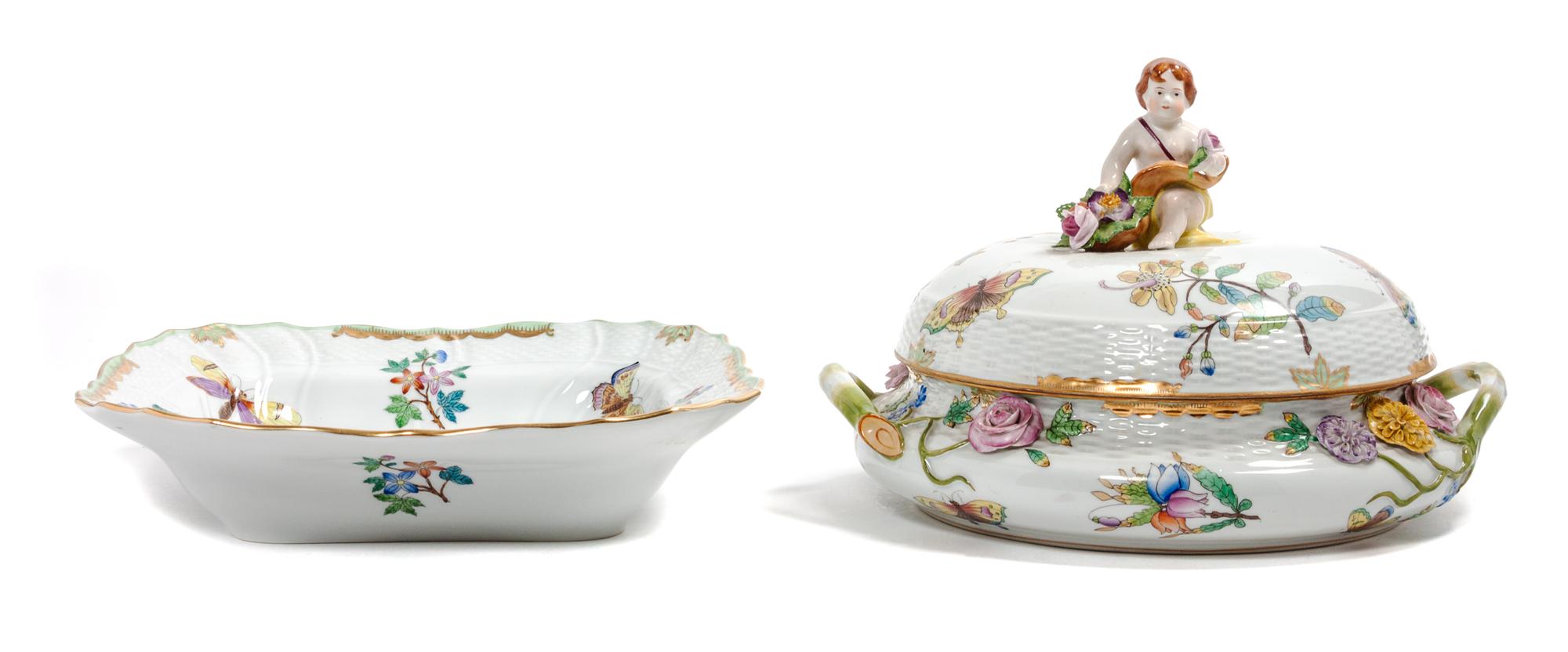 Two Herend Porcelain Table Articles Height of taller 7 1/2 inches.