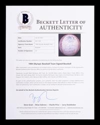 A 1984 United States Olympic Team Signed Baseball Including Mark McGwire (BAS Beckett Authentication Services Certified),