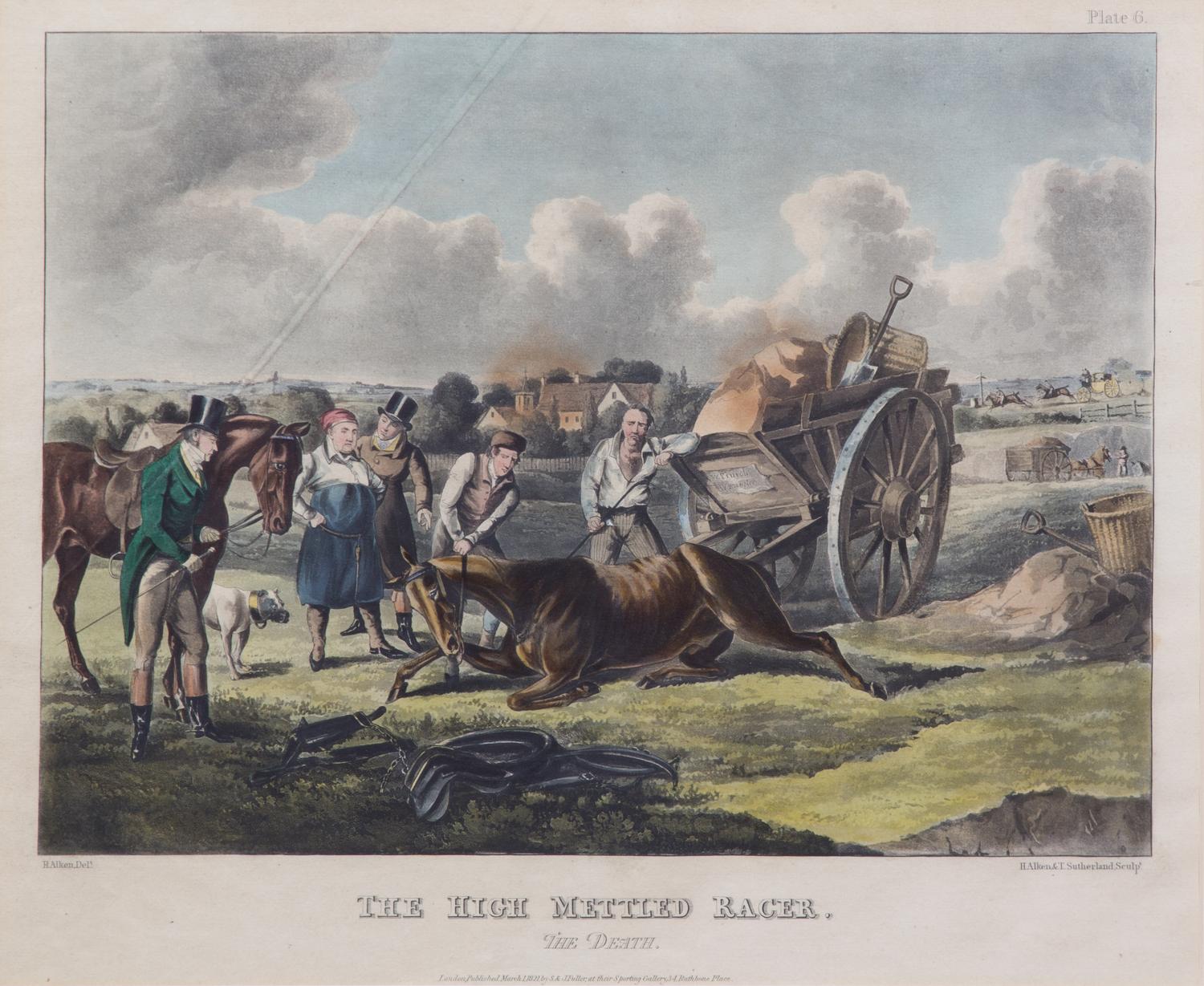 Henry ALKEN, after - Henry ALKEN and Thomas SUTHERLAND, engravers Image 10 3/4 x 15 inches. — High Mettled Racer, Plate I-VI