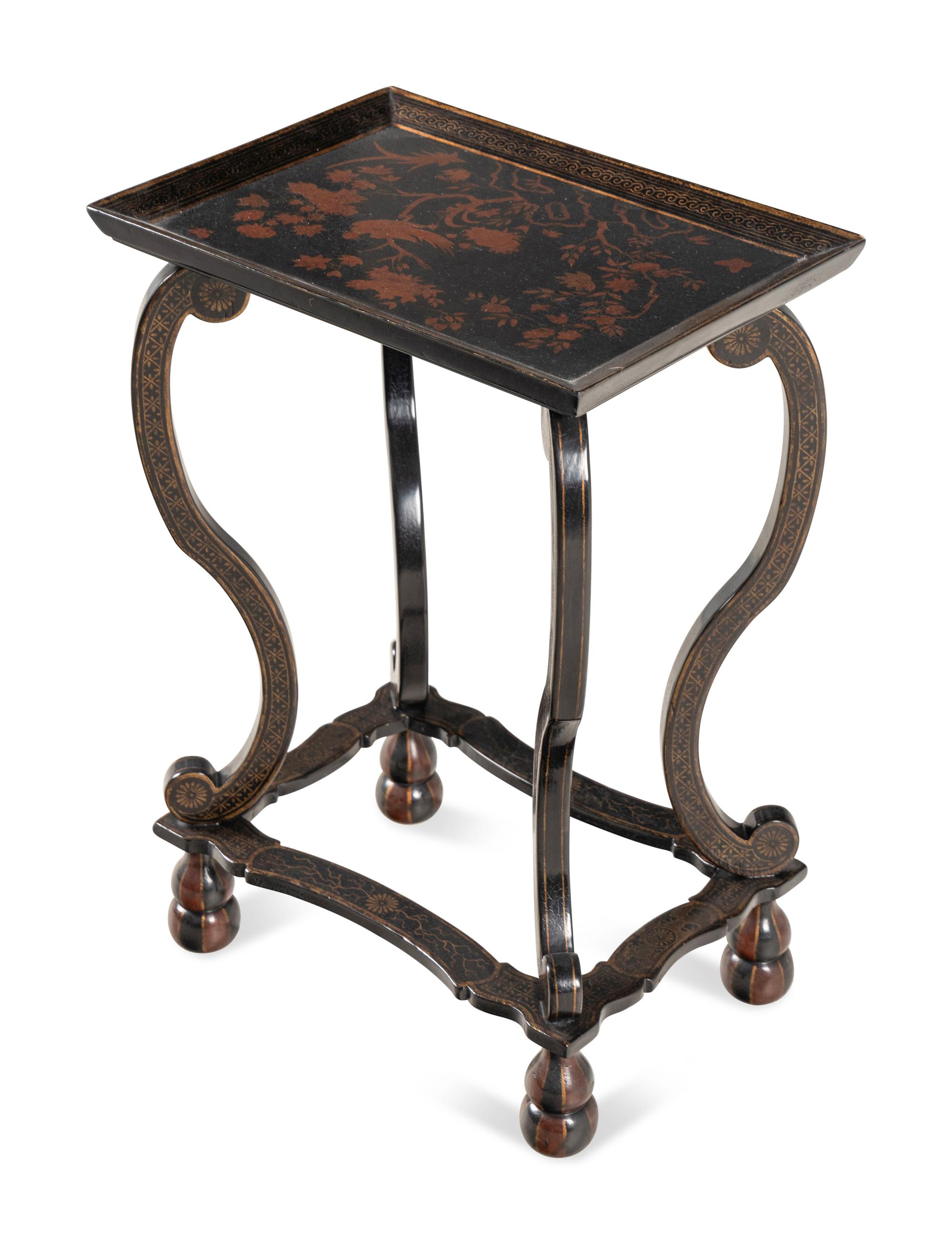 A Contemporary Black Lacquered and Parcel-Gilt End Table
