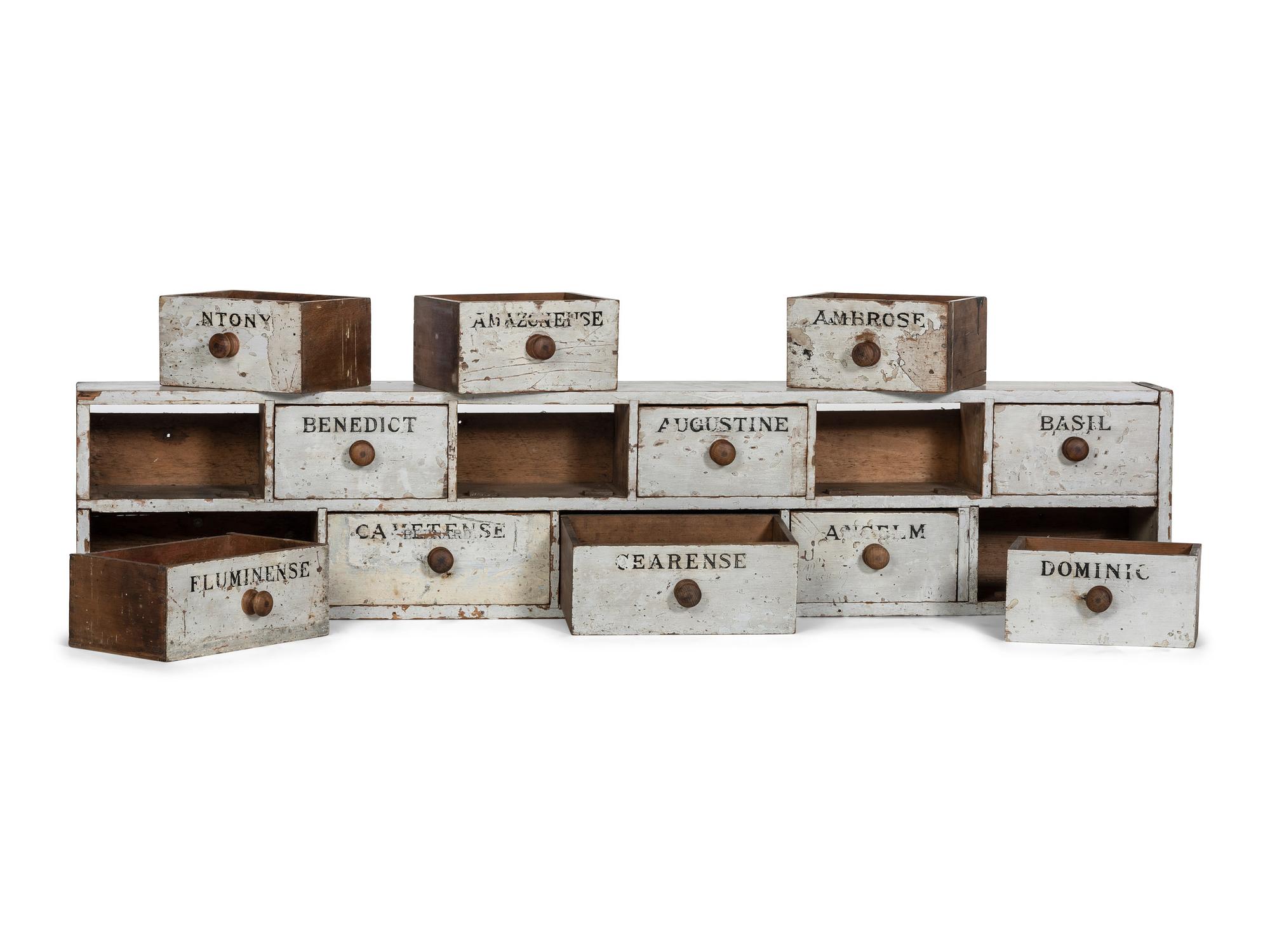 A White Painted and Stenciled Monastery's Valuables Chest