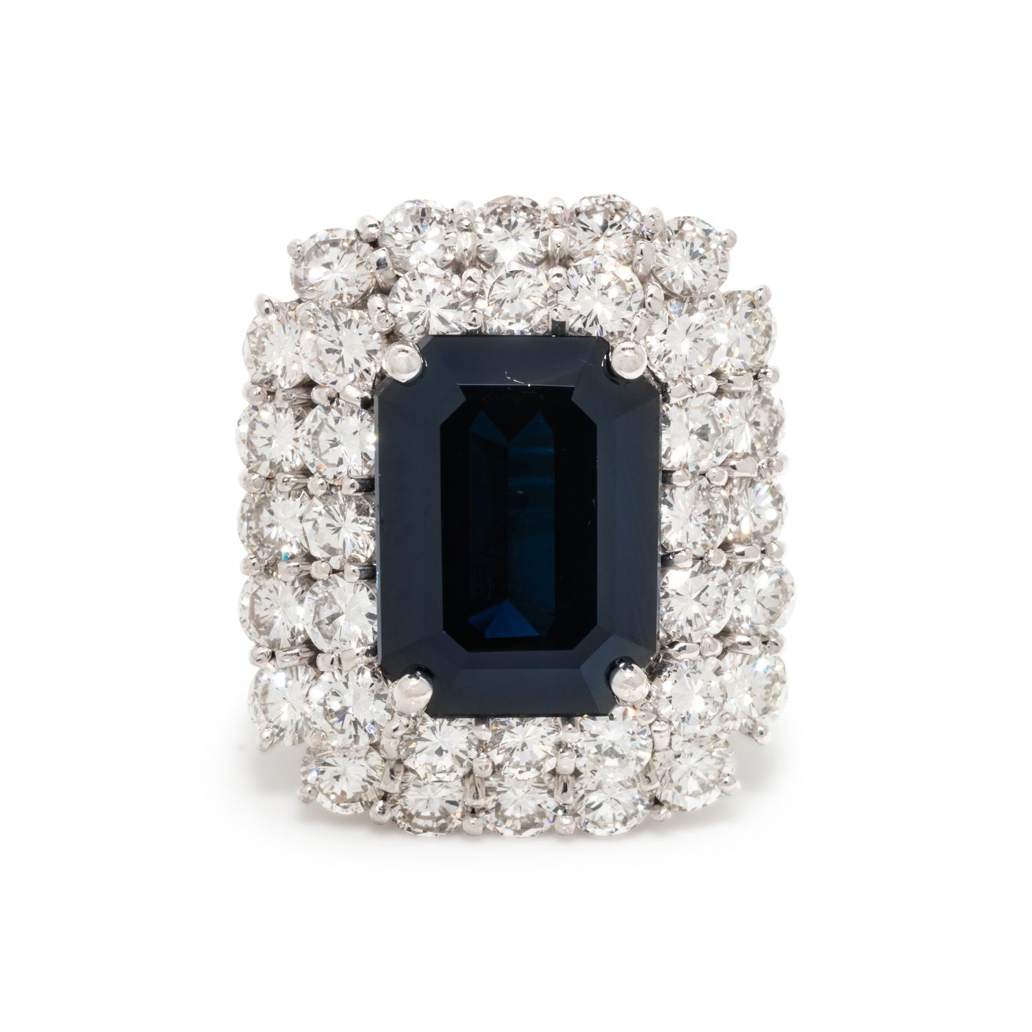 SYNTHETIC SAPPHIRE AND DIAMOND RING