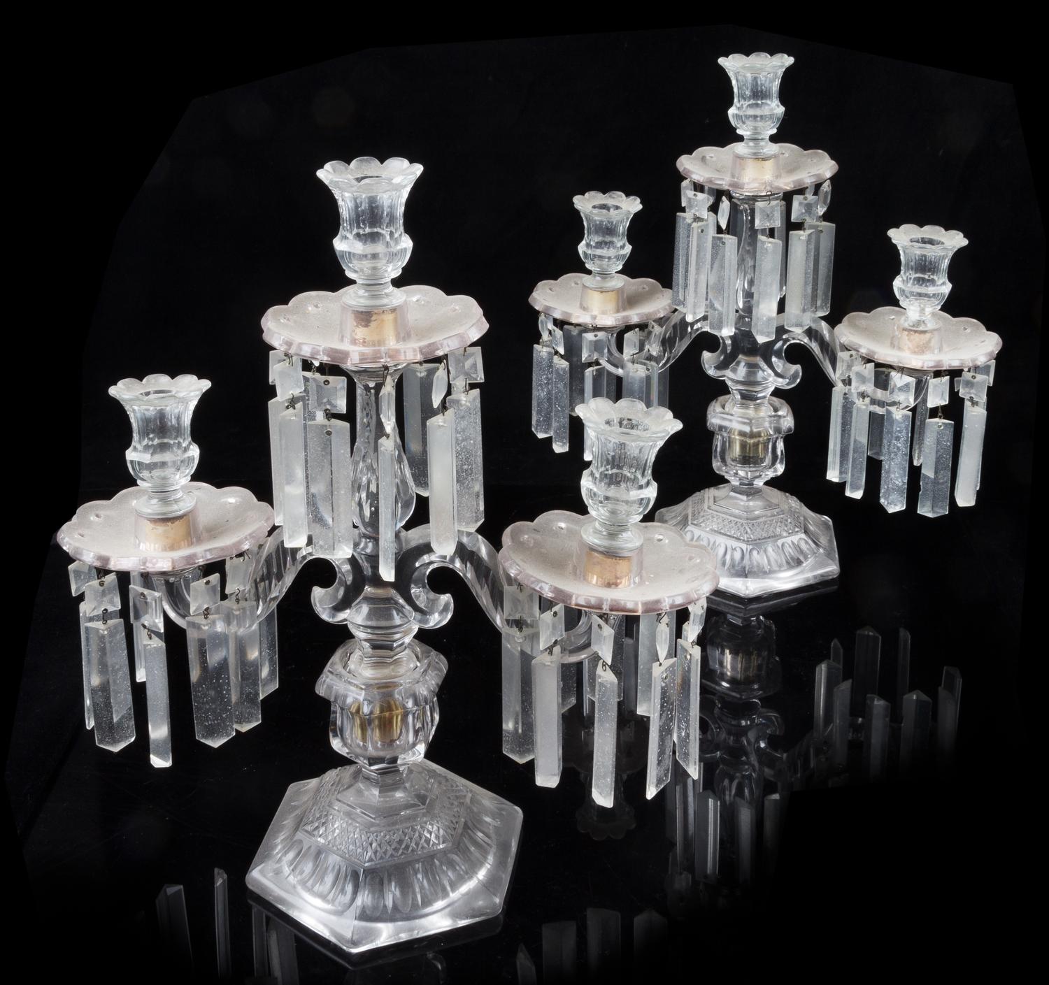 A Pair of American Molded and Cut Glass Three-Light Candelabra Height 15 inches. — 19TH/20TH CENTURY