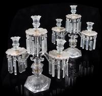 A Pair of American Molded and Cut Glass Three-Light Candelabra Height 15 inches. — 19TH/20TH CENTURY