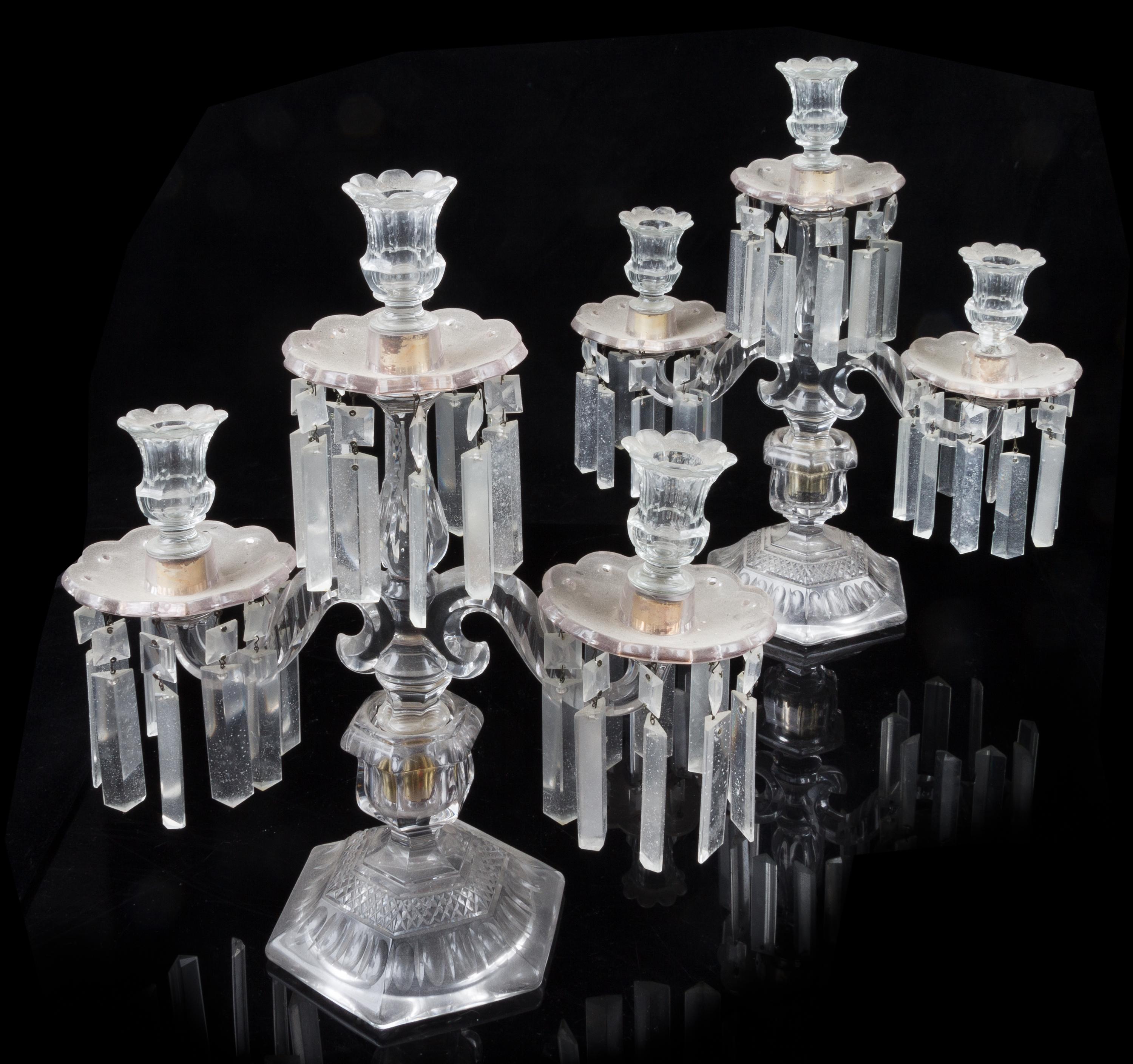A Pair of American Molded and Cut Glass Three-Light Candelabra Height 15 inches. — 19TH/20TH CENTURY