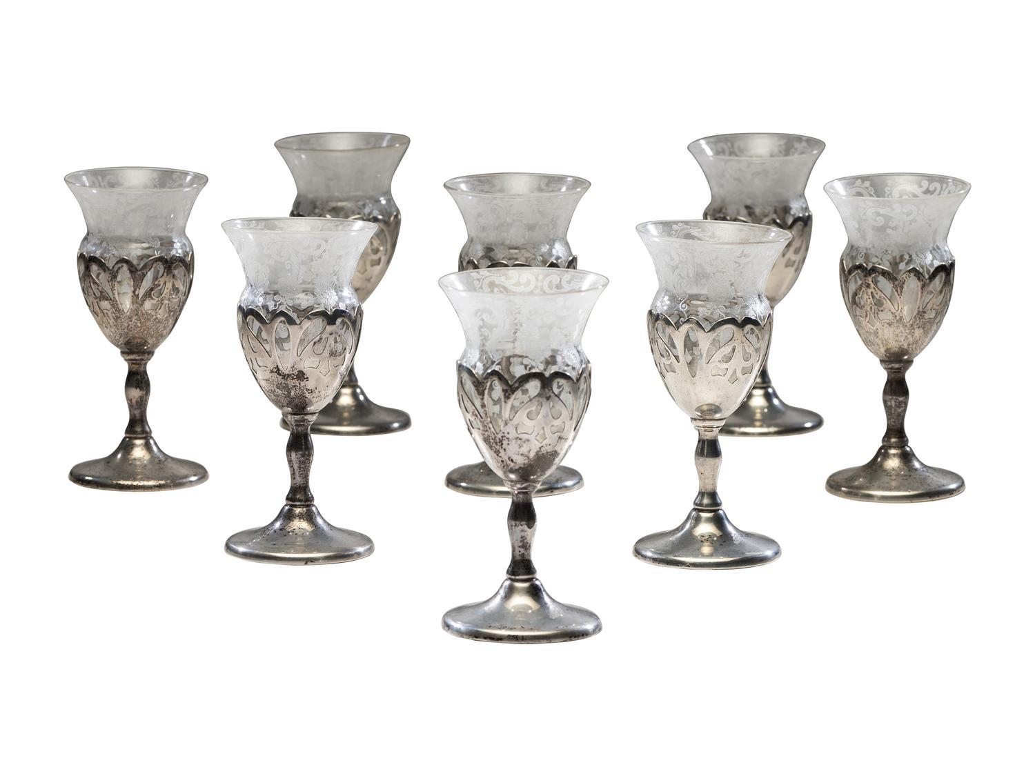 A Set of Val St Lambert Crystal Bowls and Silver Mounted Cordials