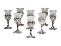 A Set of Val St Lambert Crystal Bowls and Silver Mounted Cordials
