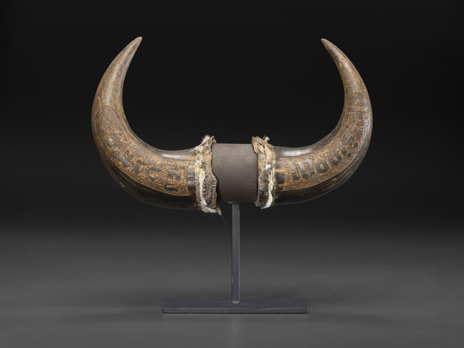 A Pair of Montana Prisoner Folk Art Carved Bison Horns