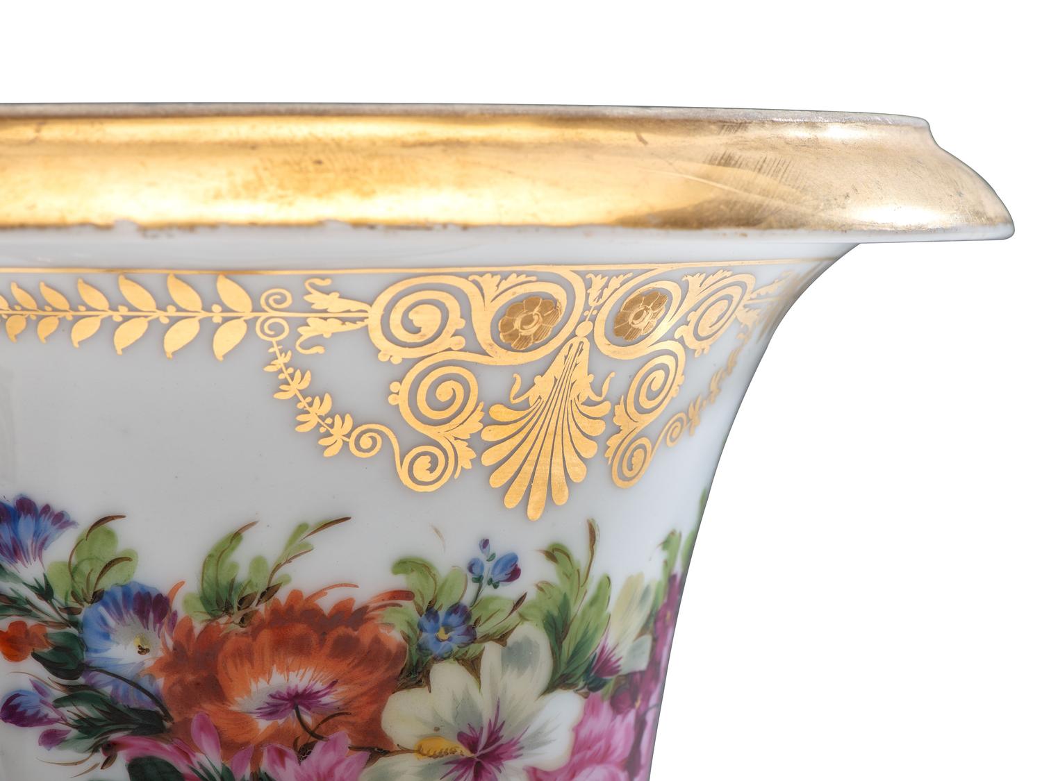 A Pair of Parcel Gilt and Polychrome Decorated Porcelain Vases