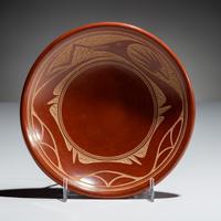 Redware Sgraffito Pottery Plate, with Avanyu