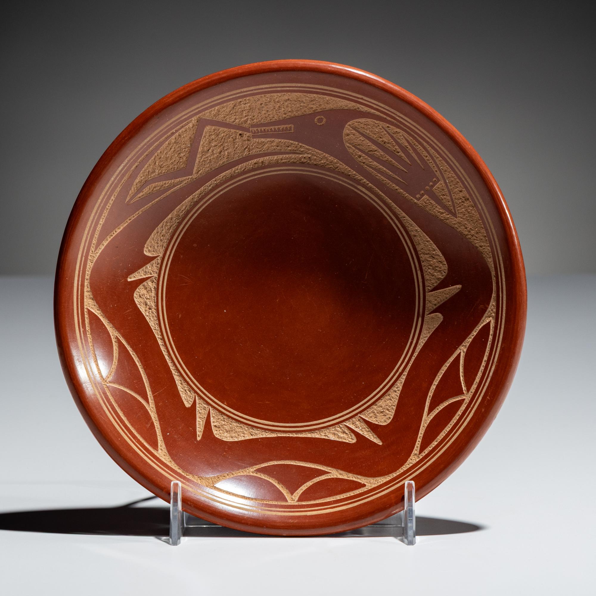 Redware Sgraffito Pottery Plate, with Avanyu