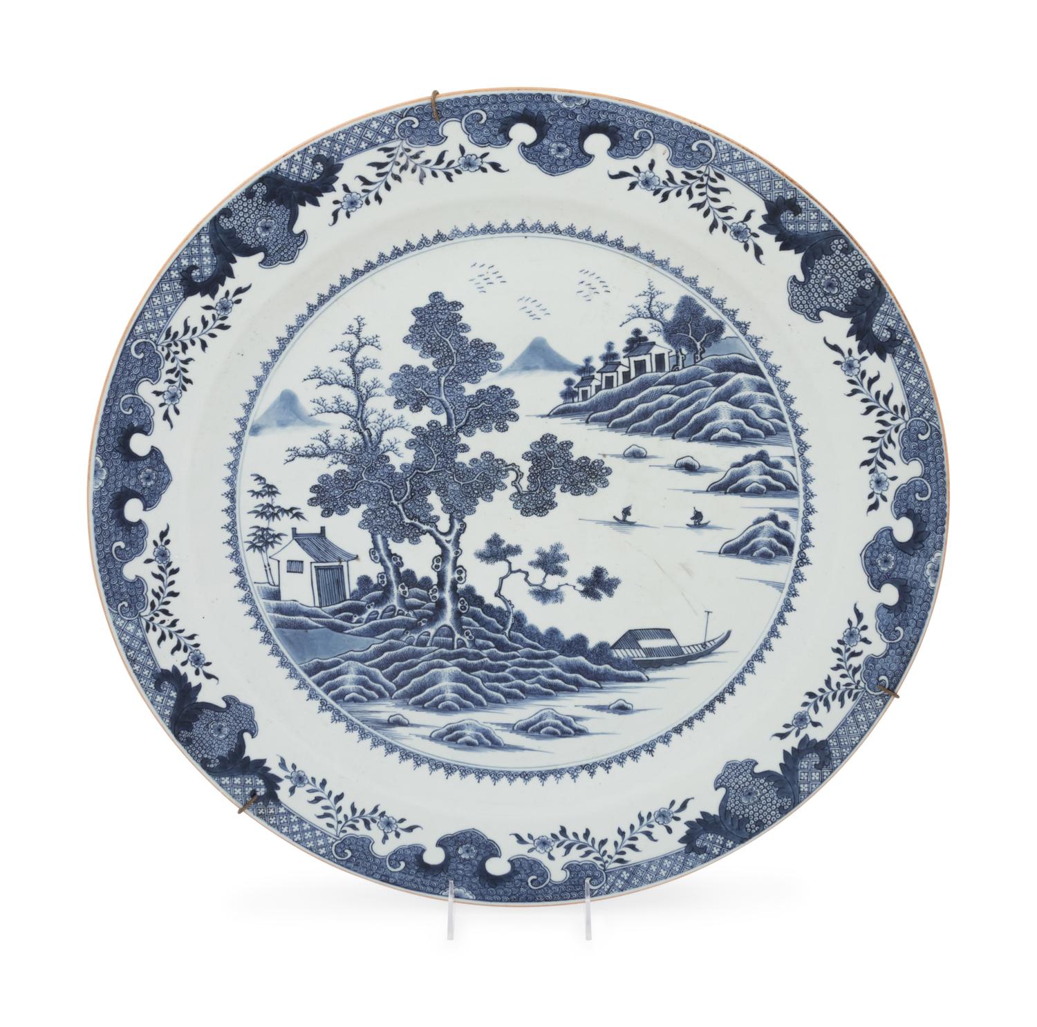 A Large Chinese Export Blue and White Porcelain 'Landscape' Charger