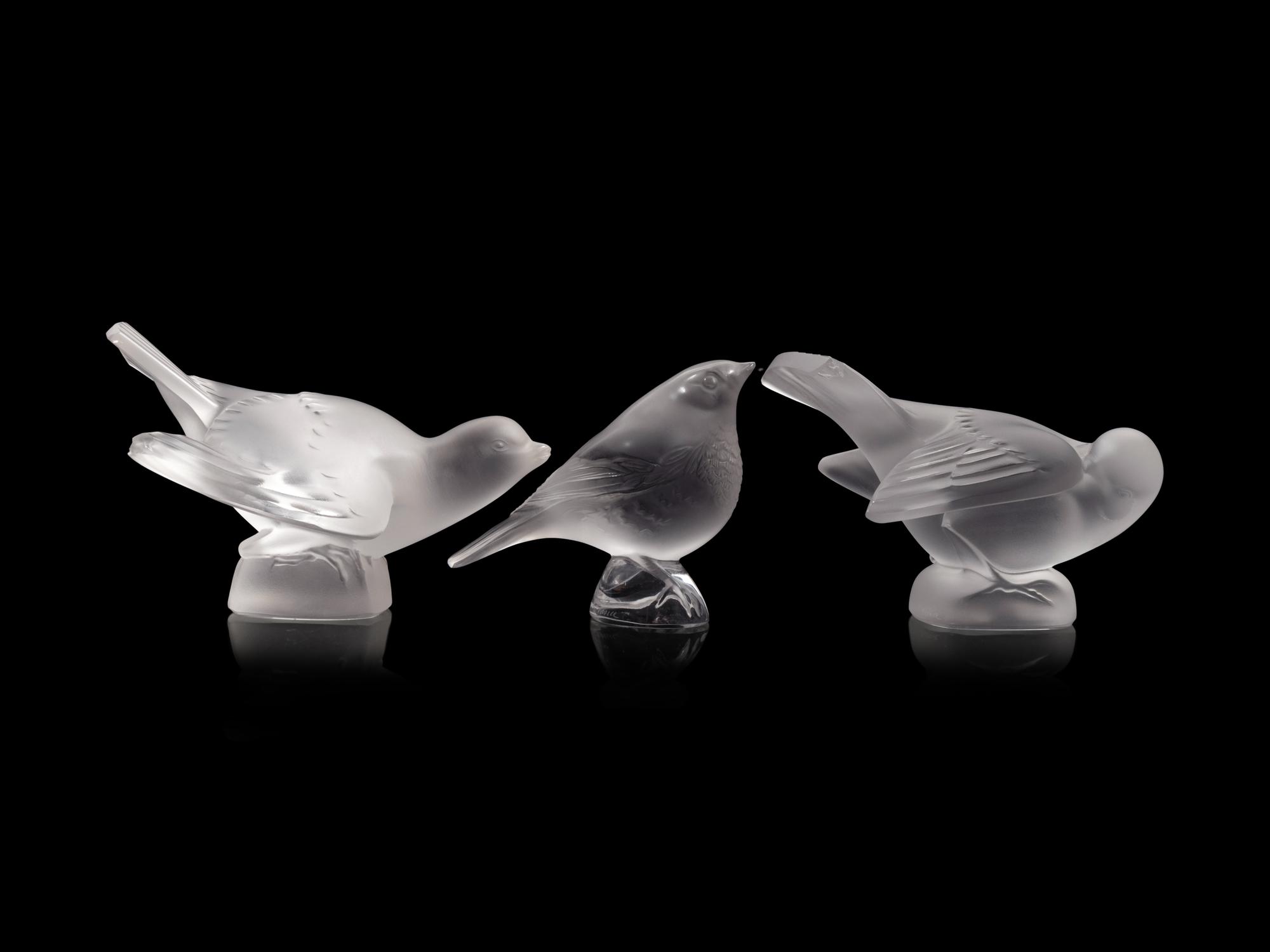 Three Lalique Bird Figures