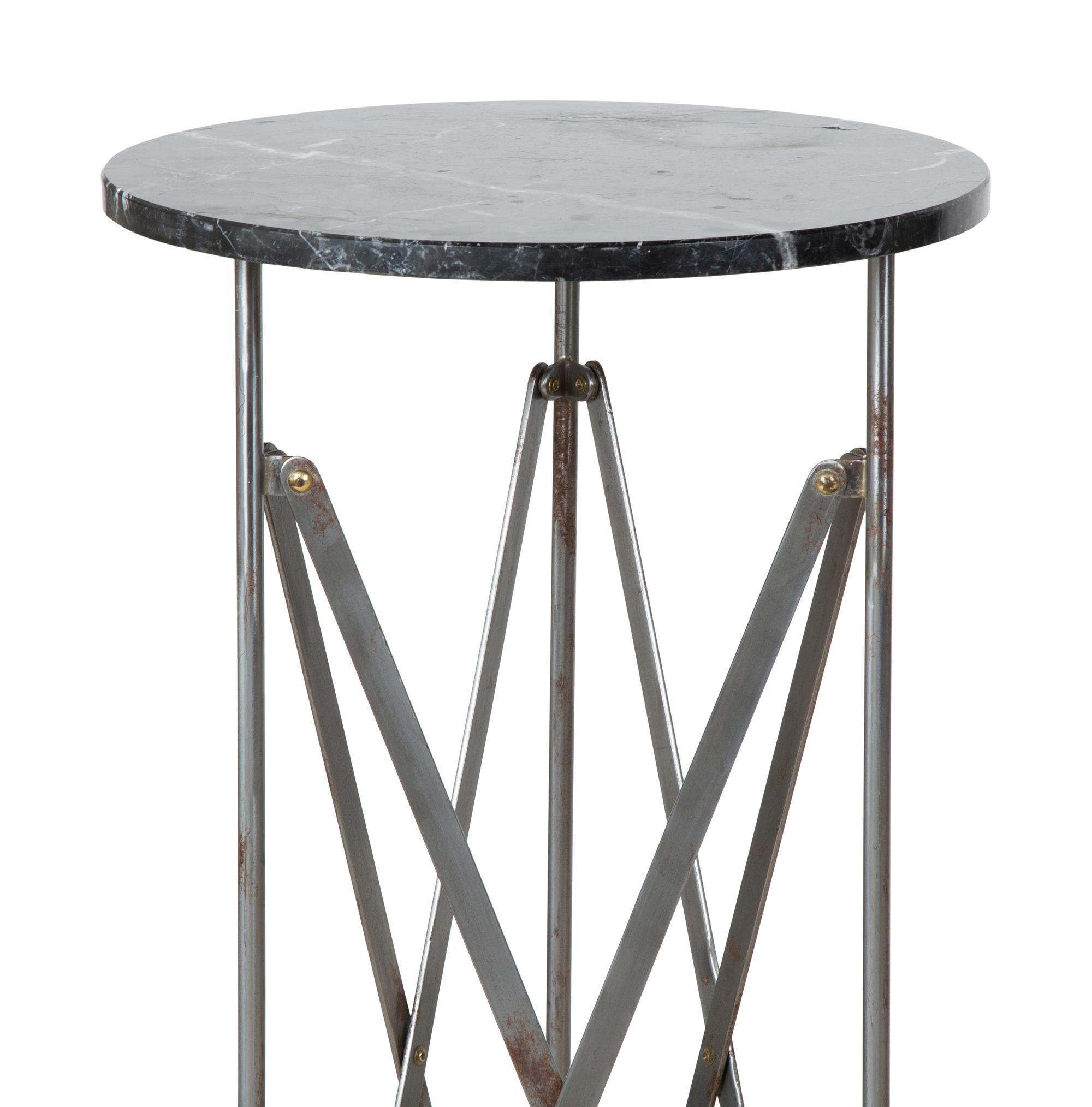 A Pair of Neoclassical Style Steel and Brass Pedestal Tables — 20th Century