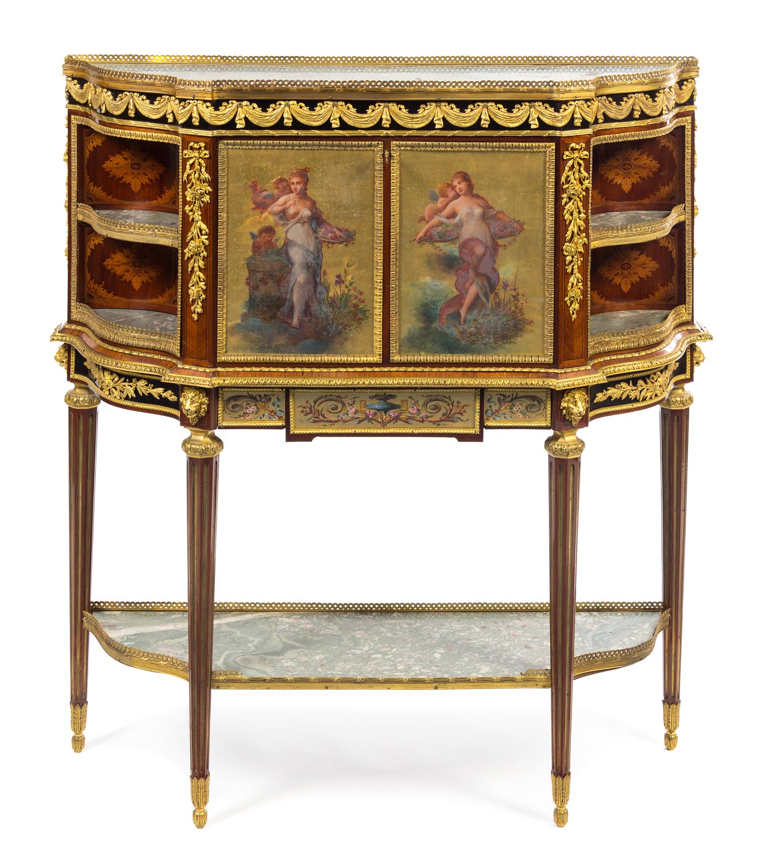 A Louis XVI Style Gilt Bronze Mounted Marquetry Secretaire a Abattant Height 44 1/4 x width 41 x depth 14 inches. — LATE 19TH CENTURY