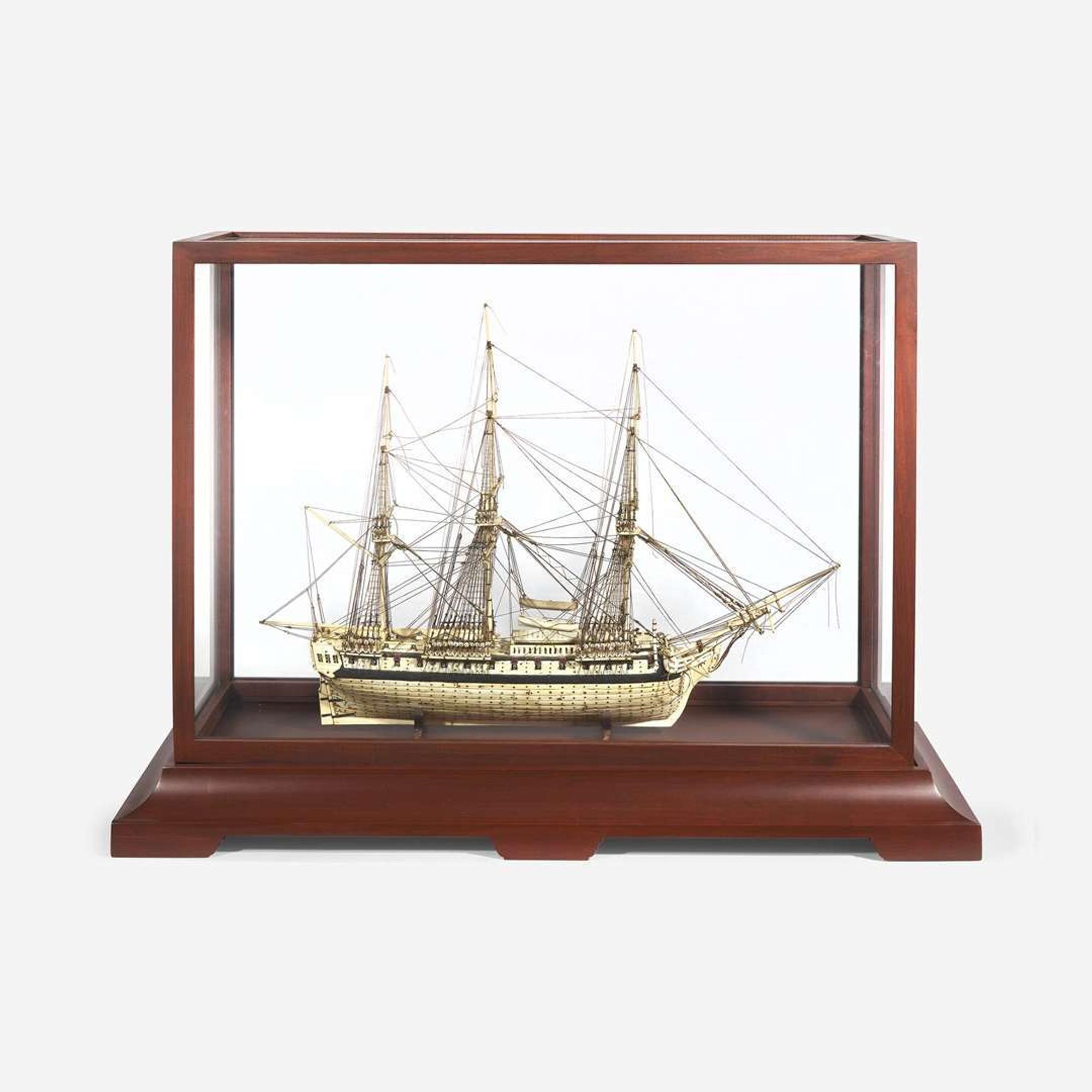 A cased prisoner-of-war bone ship model of the U.S. Frigate Confederacy (1778-1783) circa 1810