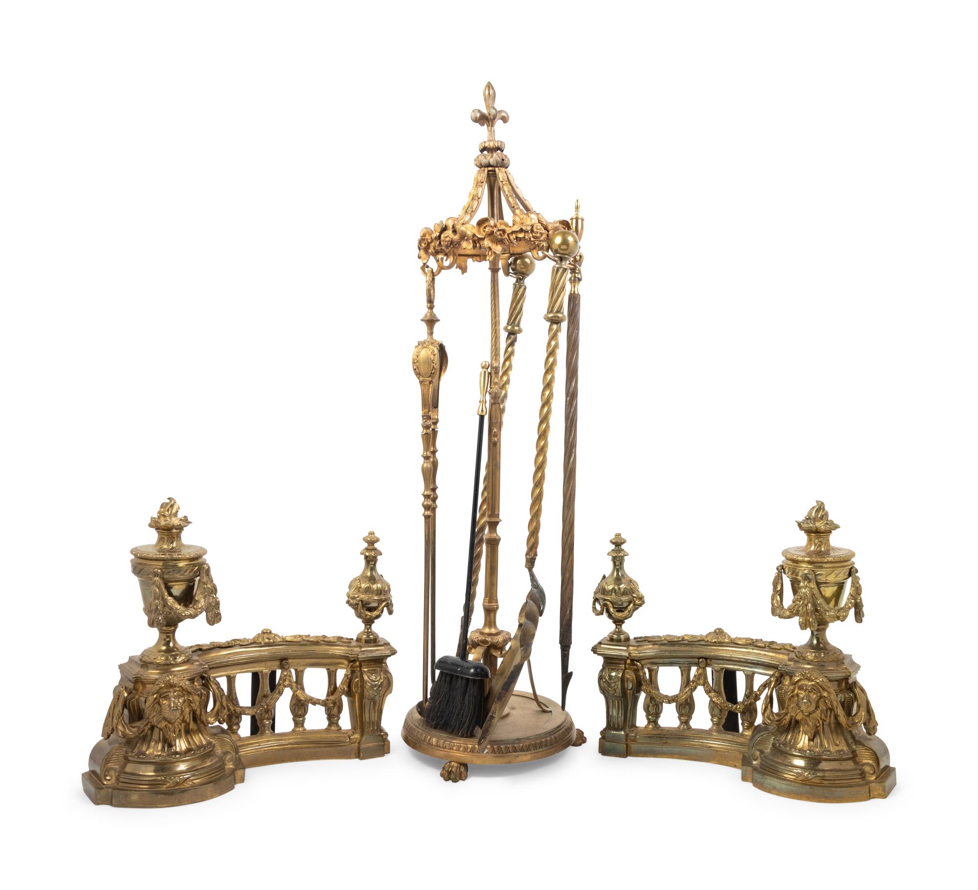 A Set of Regency Style Gilt Bronze Fireplace Tools