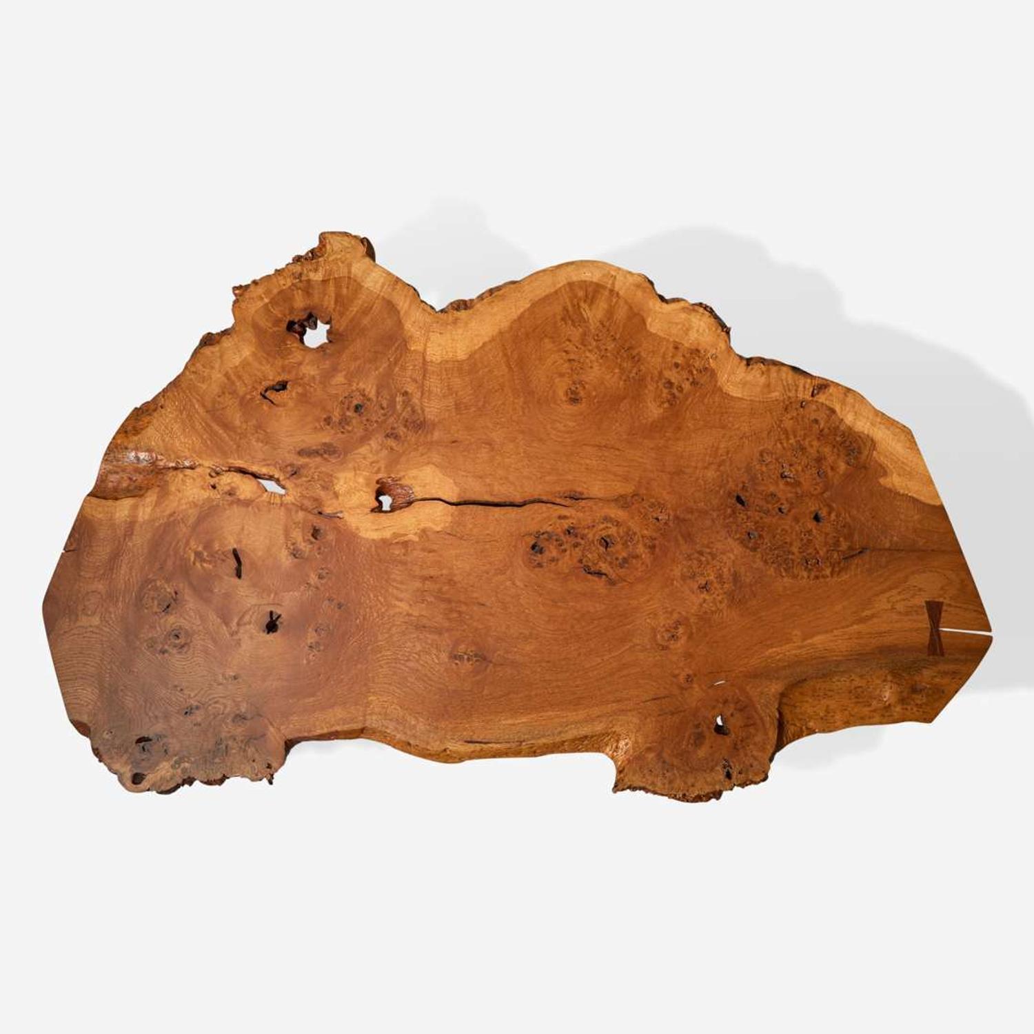 George Nakashima (American, 1905-1990) Exceptional English Oak Burl "Slab" Coffee Table, New Hope, Pennsylvania, 1967