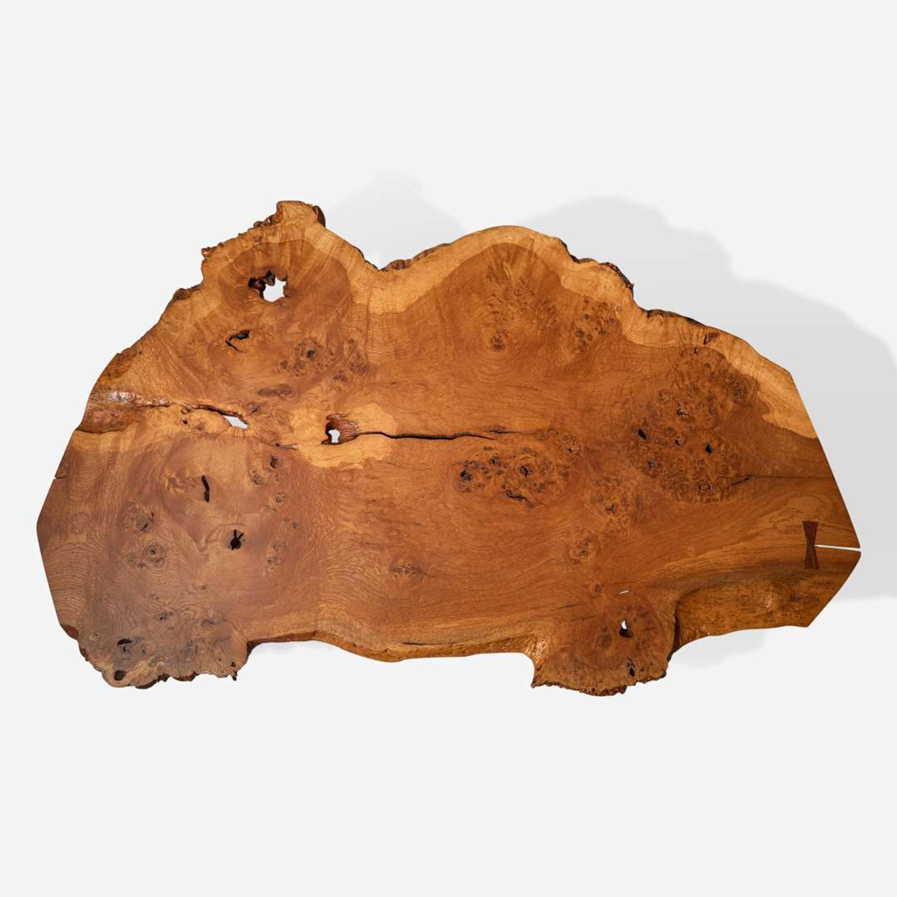 George Nakashima (American, 1905-1990) Exceptional English Oak Burl "Slab" Coffee Table, New Hope, Pennsylvania, 1967