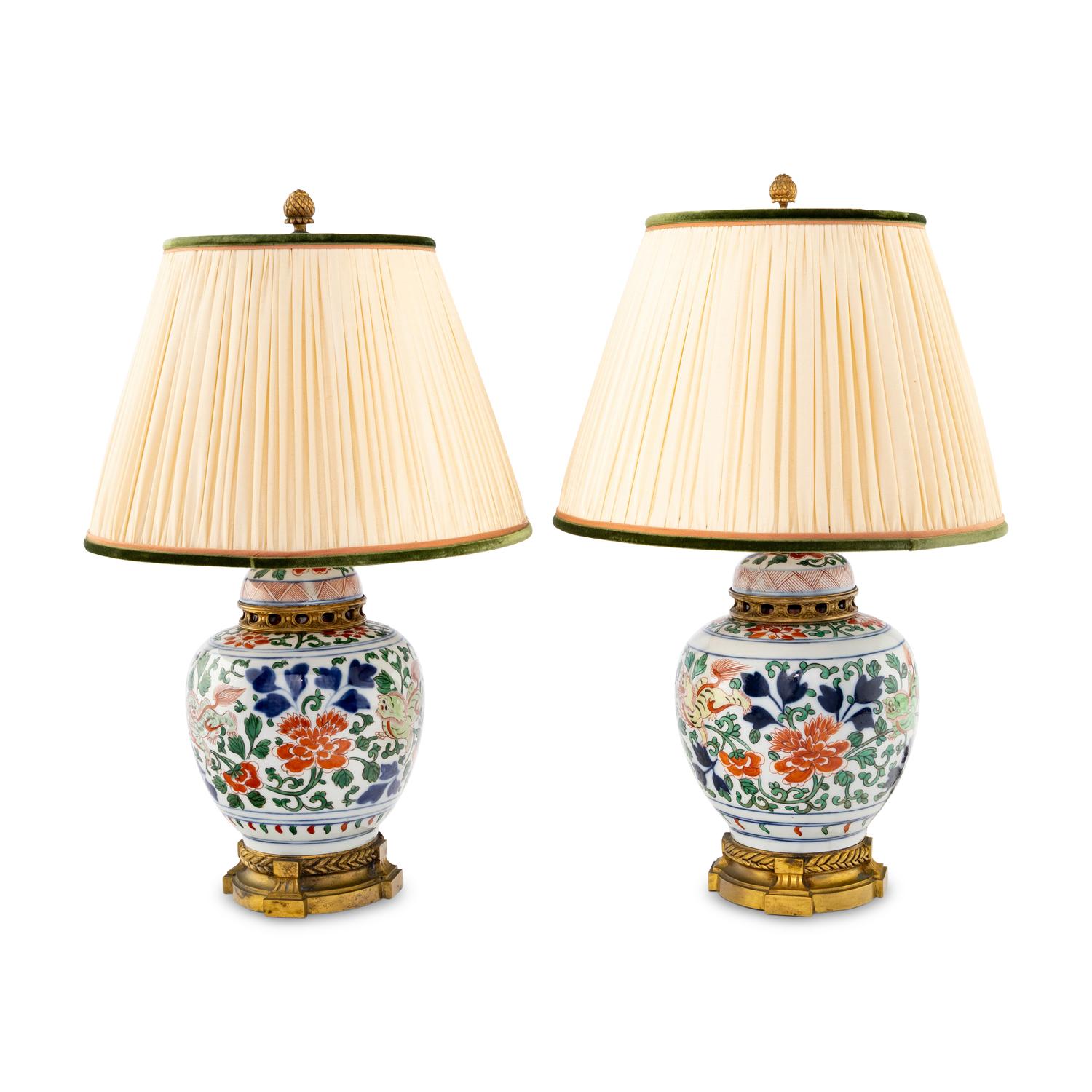 A Pair of Chinese Export Gilt Bronze Mounted Porcelain Ginger Jars